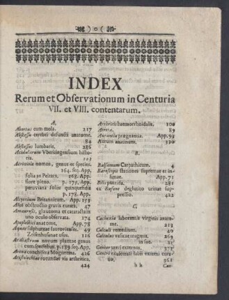 Index Rerum et Observationum in Centuria VII. et VIII. contentarium