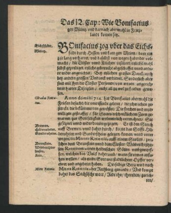 Das 12. Cap: Wie Bonifacius gen Meintz/ und darnach abermahl in Frießlandt komen sey.