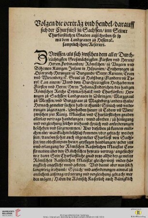 Volgen die verträg und hendel/darauff sich der Churfürst zu Sachssen […]