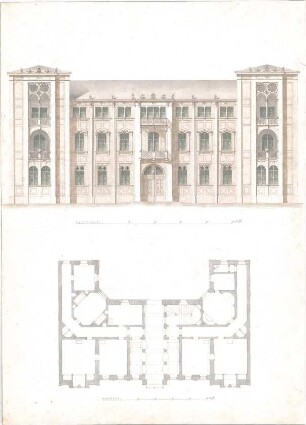 Voit, August von; München, Maximilianstr.; Wohnbauten - Grundriss, Aufriss
