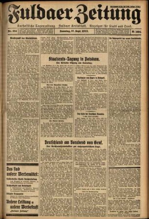 Erste Ausgabe vom Sonntag, den 17. September 1933.