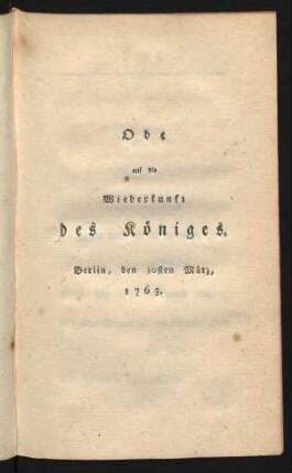 Ode auf die Wiederkunft des Königes.