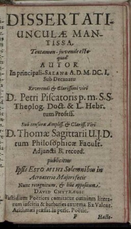 Dissertatiunculae Mantissa