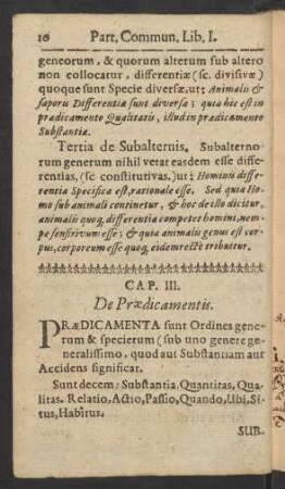 Cap. III. De Praedicamentis.