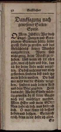Dancksagung nach genossener Seelen- Speise. - Andächtiges Gebeth der Pathen, welche mit einem Kinde zur Tauffe reisen.