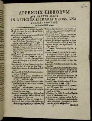 1732,2: Appendix librorum qui praeter alios in Officina Libraria Grossiana venales prostant