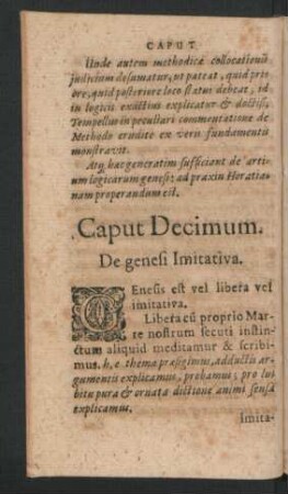 Caput Decimum. De genesi Imitativa.