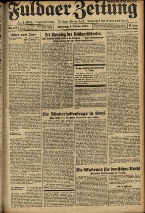Erste Ausgabe vom Mittwoch, den 04. Oktober 1933.