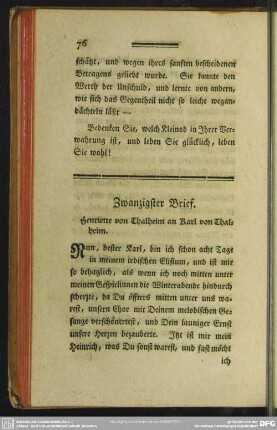 Zwanzigster Brief. Henriette von Thalheim an Karl von Thalheim