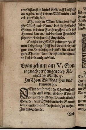 Evangelium am V. Sontag nach der heiligen drey KönigTag/ Matth. 13.