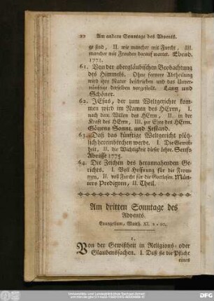Am dritten Sonntage des Advents. Evangelium, Matth. XI. 2 - 10.