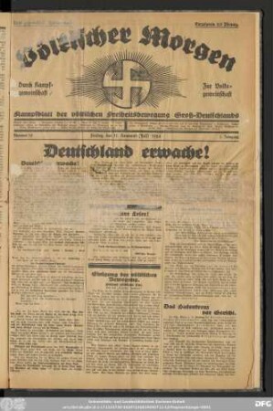 Völkischer Morgen : Kampfblatt der völkischen Freiheitsbewegung Groß-Deutschlands