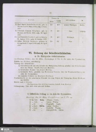 VI. Ordnung der Schulfeierlichkeiten