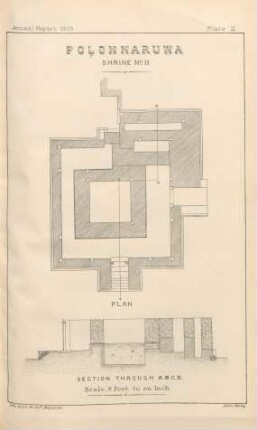 Plate 11. Polonnaruwa. Shrine No. 11. Plan. Section through A.B.C.D.