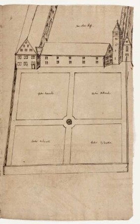 Germerode, ehem. Kloster, Ansicht von Westen mit Lustgarten
