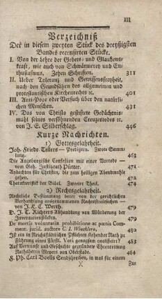 Verzeichniß Der in diesem zweyten Stück des dreyßigsten Bandes recensirten Stücke.