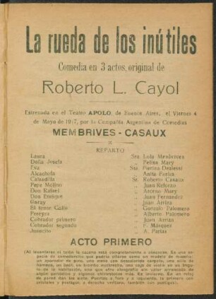 La rueda de los inútiles : comedia en 3 actos, original