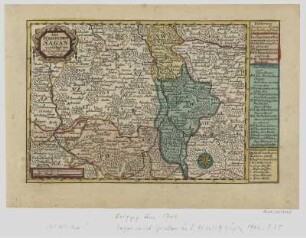 Karte vom ehemaligen Fürstentum Sagan in Schlesien, heute Polen, 1:330000, Kupferstich, vor 1750