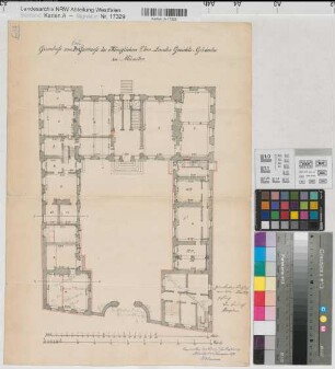 Münster (Münster) Appellationsgericht (Oberlandesgericht) Grundriß Erdgeschoß 1879 20m = 16cm 52 x 37 Zeichnung Hauptner Studienfonds Münster Nr. 11032