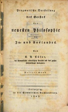 Pragmatische Darstellung des Geistes der neuesten Philosophie des In- und Auslandes. 3