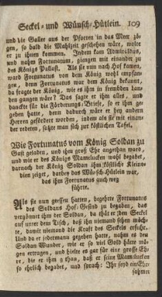 Wie Fortunatus vom König Soldan zu Gast geladen ... darbey das Wünsch-Hütlein war, das ihm Fortunatus auch weg führte.
