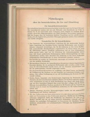 Mitteilungen über die Immatrikulation, die An- und Abmeldung