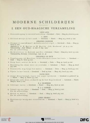 Moderne schilderijen; I. Een oud-haagsche verzameling (Nr. 1-47)