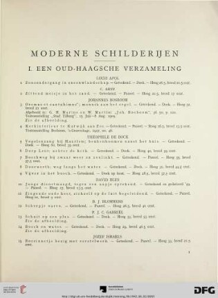 Moderne schilderijen; I. Een oud-haagsche verzameling (Nr. 1-47)