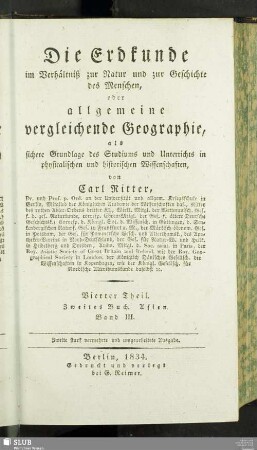 4,2: Die Erdkunde von Asien : Band III. Der Süd-Osten von Hoch-Asien, dessen Wassersysteme und Gliederungen gegen Osten und Süden