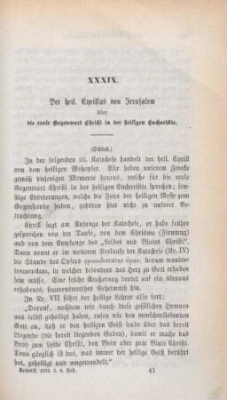 641-661 Der heil. Cyrillus von Jerusalem über die reale Gegenwart Christi in der heiligen Eucharistie : Schluss