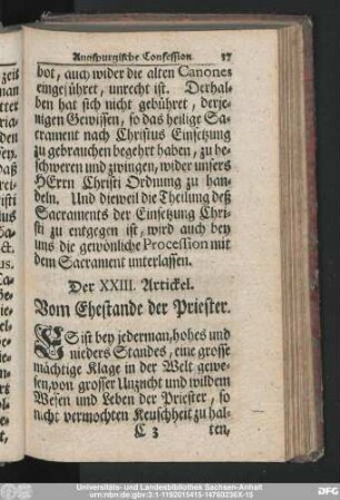 Der XXIII. Artickel. Vom Ehestande der Priester.
