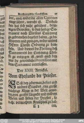 Der XXIII. Artickel. Vom Ehestande der Priester.