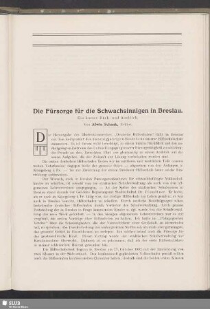 Die Fürsorge für die Schwachsinnigen in Breslau