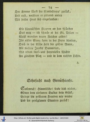 Sehnsucht nach Gemüthsruhe.