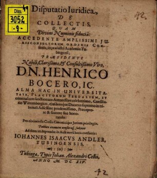 Disputatio iuridica, de collectis