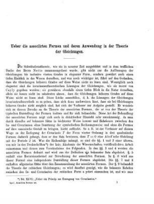 Ueber die associirten Formen und deren Anwendung in der Theorie der Gleichungen.
