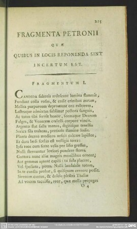 Fragmenta Petronii Quae Quibus In Locis Reponenda Sint Incertum Est