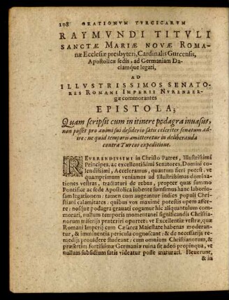 Illustrissimos Senatores Romani Imperii Nurenbergae commorantes Epistola; ...