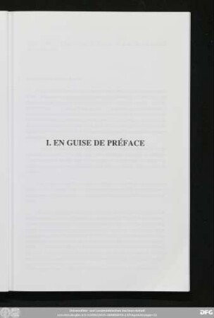 I. En Guise De Préface