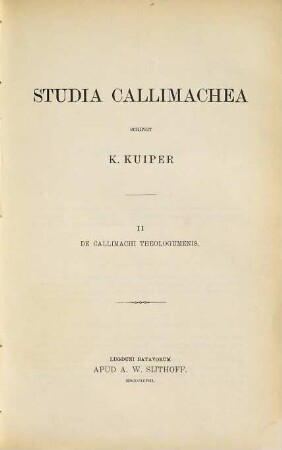 Studia Callimachea, 2. De Callimachi theologumenis