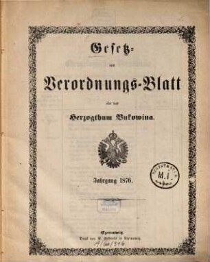 Gesetz- und Verordnungsblatt für das Herzogtum Bukowina. 1876, 1876