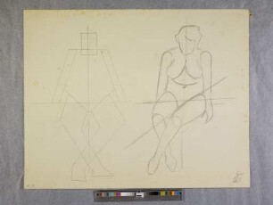 o. T. (Sitzender Frauenakt und geometrisch abstrahierte Variante; aus dem Unterricht - Aktzeichnen - bei Oskar Schlemmer)