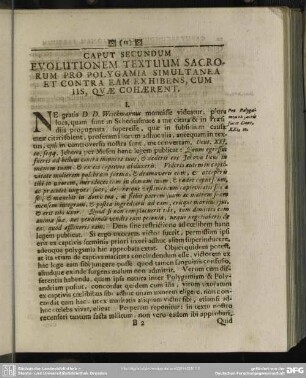 Caput Secundum Evolutionem Textuum Sacrorum Pro Polygamia Simultanea Et Contra Eam Exhibens, Cum Iis, Quae Cohaerent