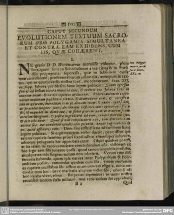 Caput Secundum Evolutionem Textuum Sacrorum Pro Polygamia Simultanea Et Contra Eam Exhibens, Cum Iis, Quae Cohaerent