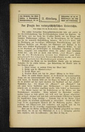 Zur Praxis des naturgeschichtlichen Unterrichts