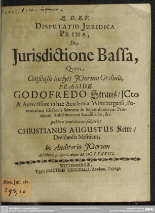 Disputatio Juridica Prima, De Jurisdictione Bassa