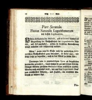 Pars Secunda. Fluxus Naturalis Logarithmorum mit dessen Explication.