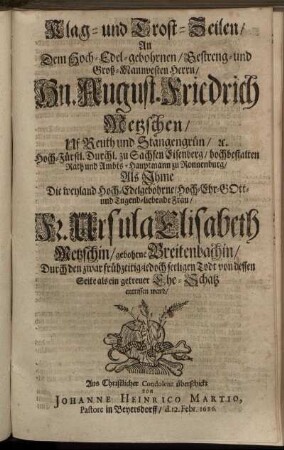Klag- und Trost-Zeilen [...]