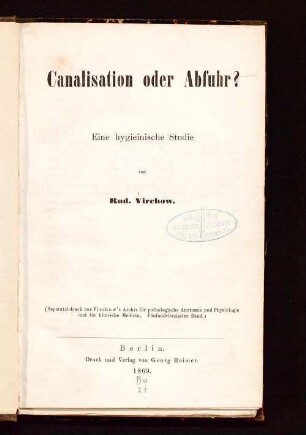 Canalisation oder Abfuhr? : eine hygieinische Studie