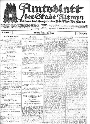Nummer 27 : Freitag, den 7. Juli 1922